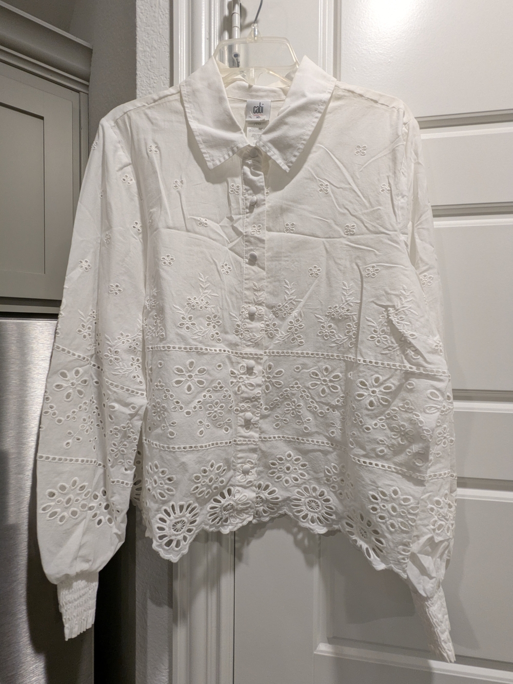 Cabi White Eyelet Button-Front Cotton Blouse